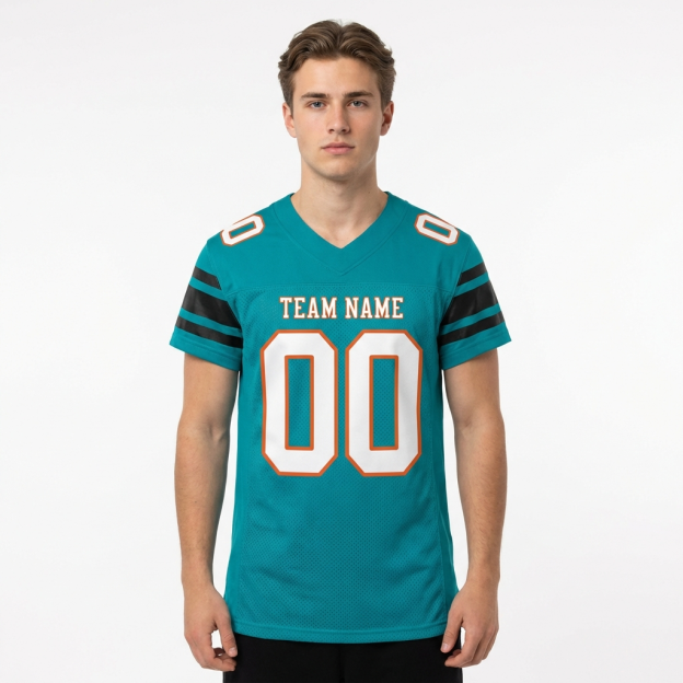 Custom Aqua & White/Black Football Jersey