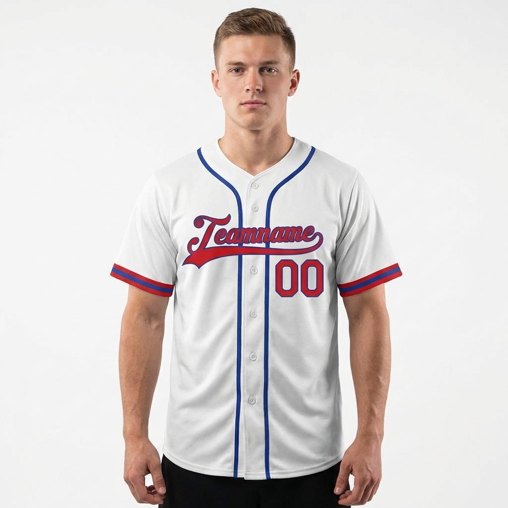 Custom White & Red/Blue Baseball Jersey