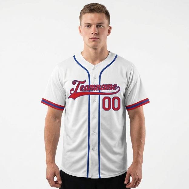 Custom White & Red/Blue Baseball Jersey