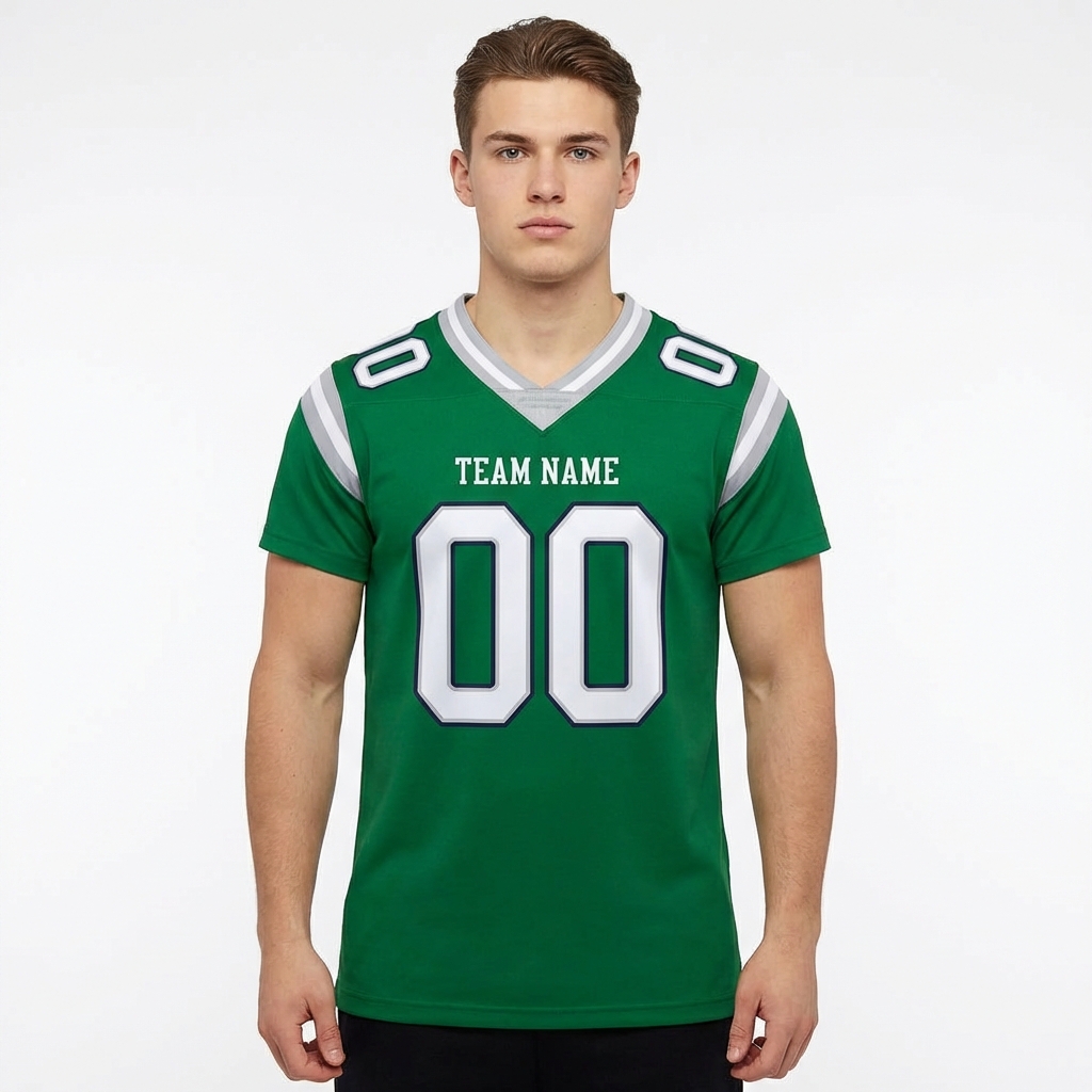 Custom Kelly Green & White/Sliver Football Jersey