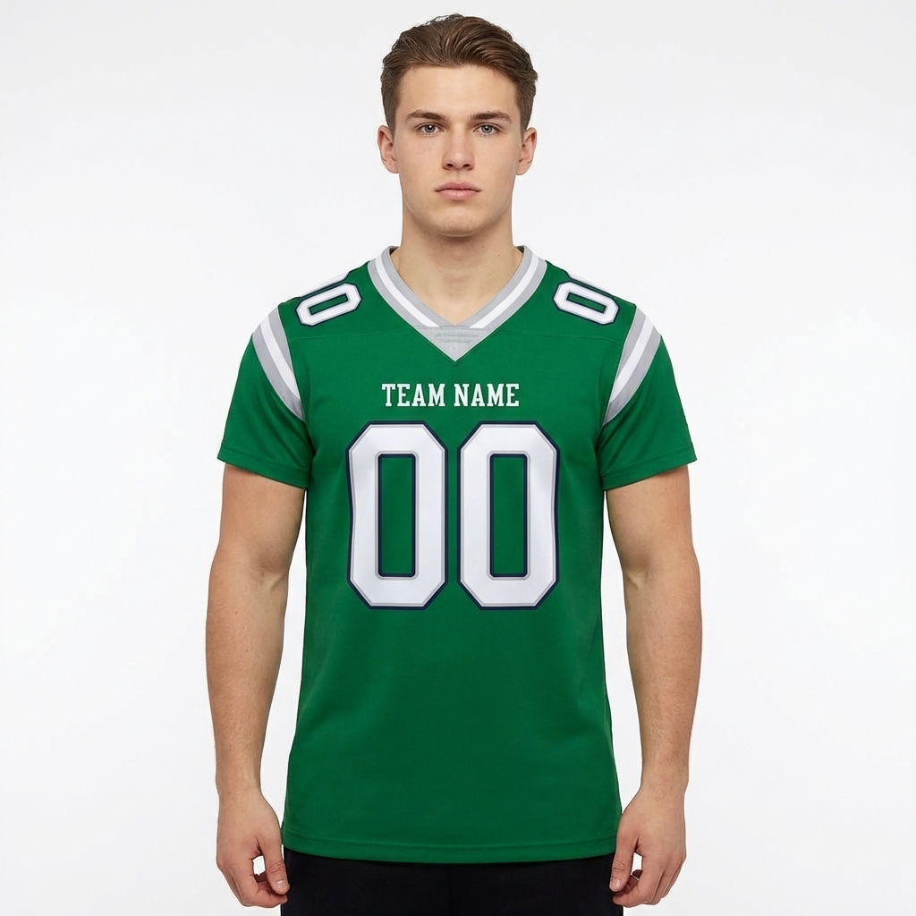 Custom Kelly Green & White/Sliver Football Jersey