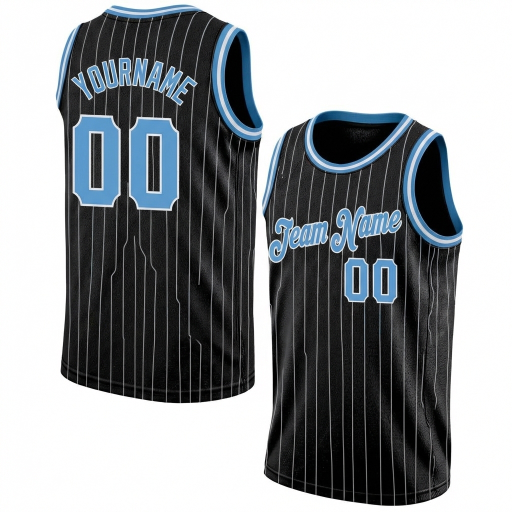 Custom Black & Blue/White Pinstripes Basketball City Edition Jersey