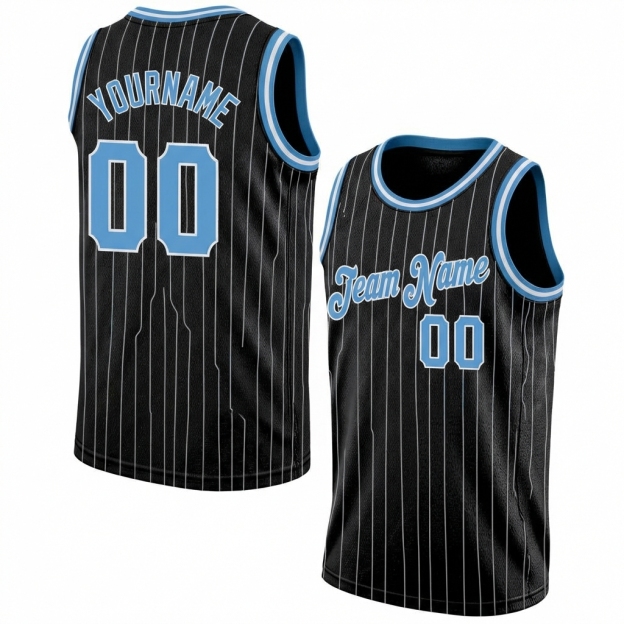 Custom Black & Blue/White Pinstripes Basketball City Edition Jersey