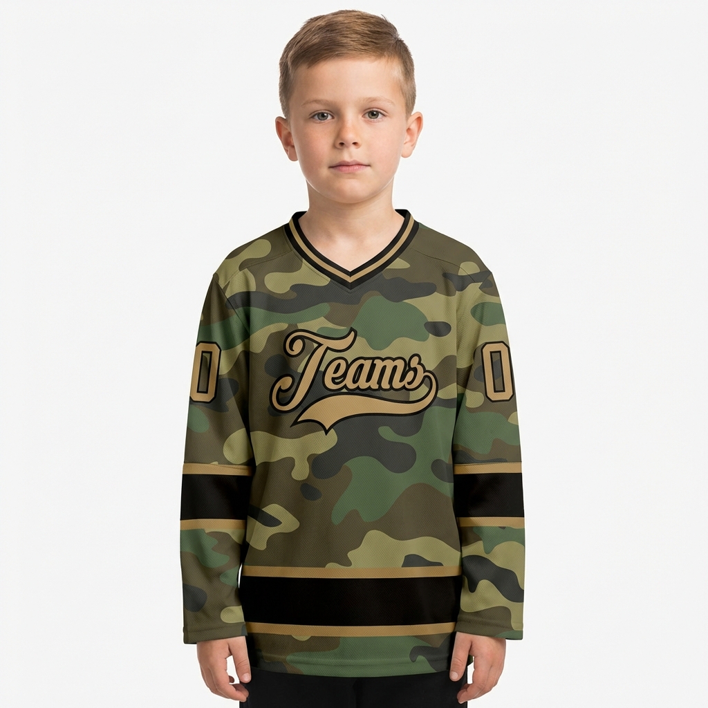 Custom Camo Black & Khaki Salute To Service Hockey Jersey