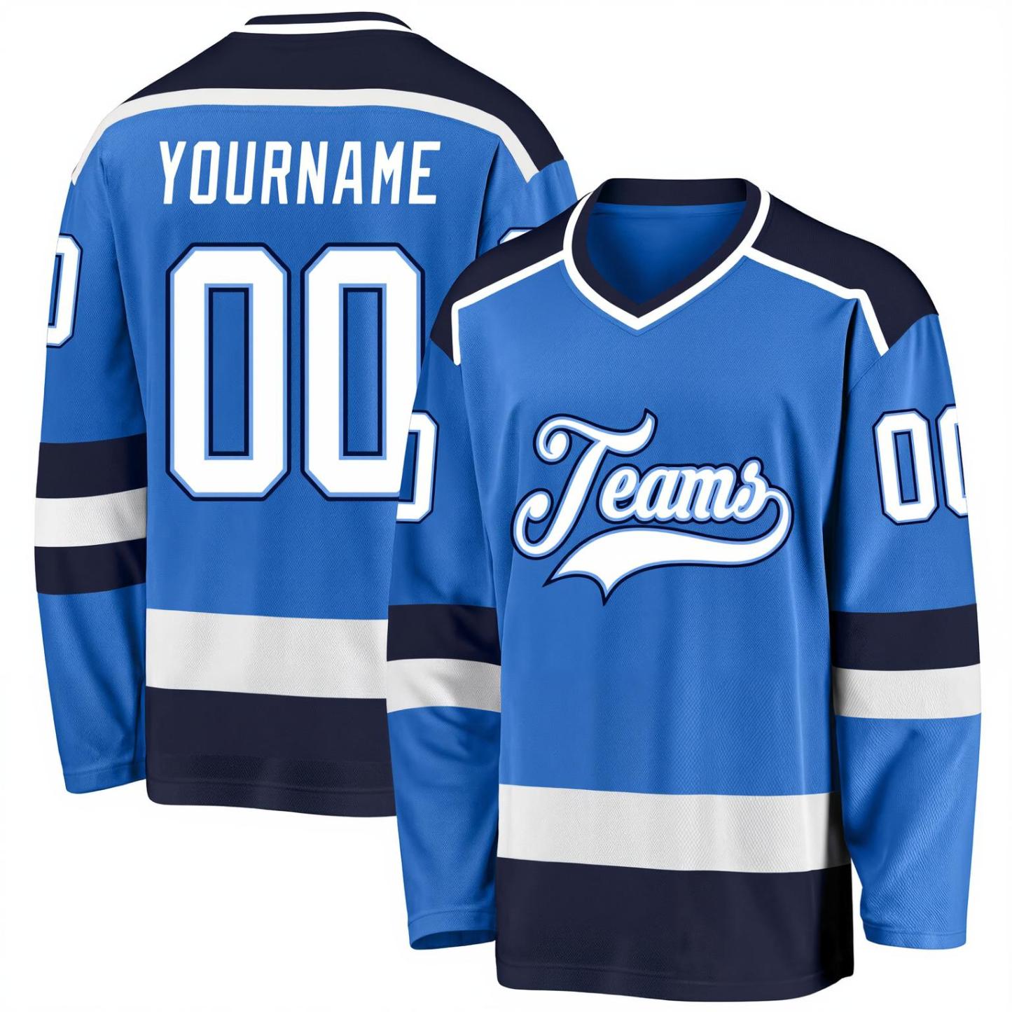 Custom Blue & White/Black Hockey Jersey