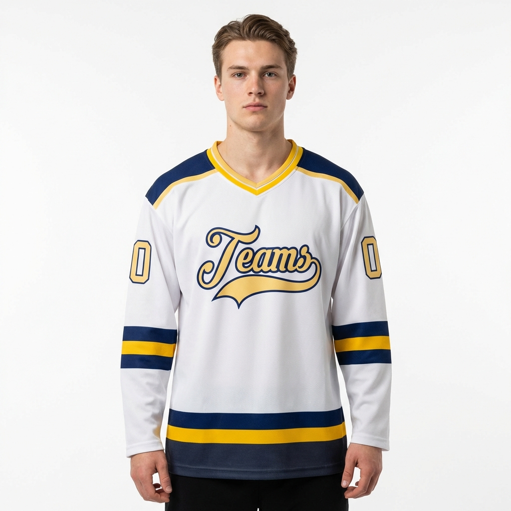 Custom White & Cream/Navy Hockey Jersey