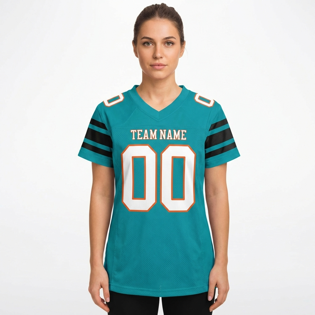 Custom Aqua & White/Black Football Jersey