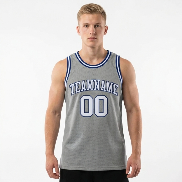 Custom Grey & White/Navy Basketball City Edition Jersey