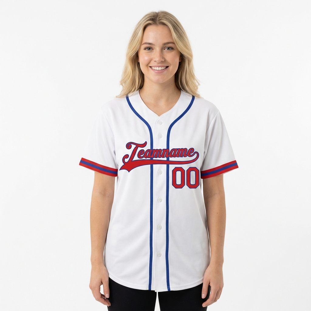 Custom White & Red/Blue Baseball Jersey