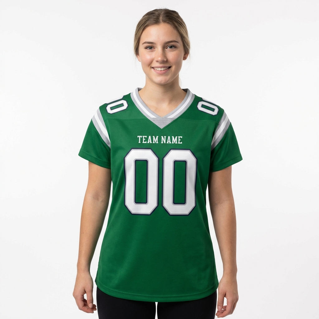 Custom Kelly Green & White/Sliver Football Jersey