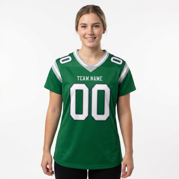 Custom Kelly Green & White/Sliver Football Jersey
