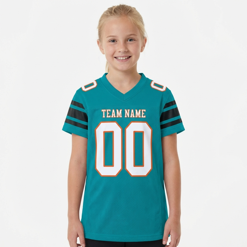 Custom Aqua & White/Black Football Jersey