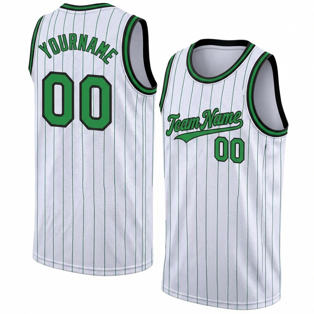 Custom White & Green/Black Pinstripes Basketball City Edition Jersey