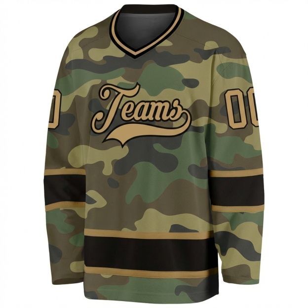 Custom Camo Black & Khaki Salute To Service Hockey Jersey