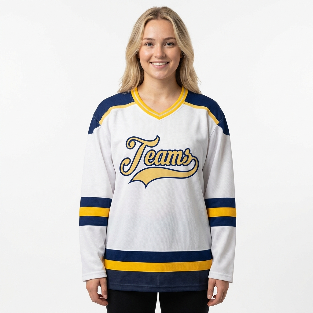 Custom White & Cream/Navy Hockey Jersey