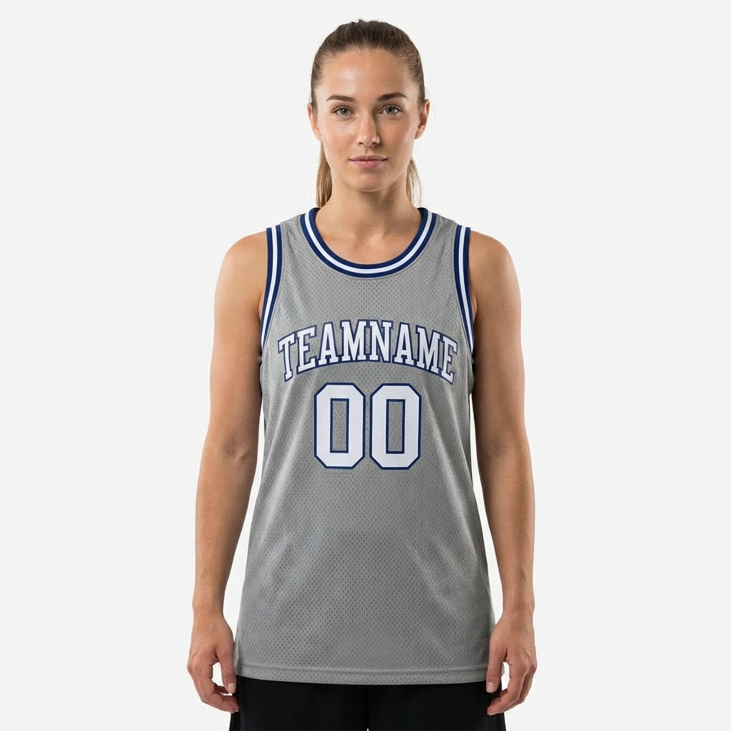 Custom Grey & White/Navy Basketball City Edition Jersey