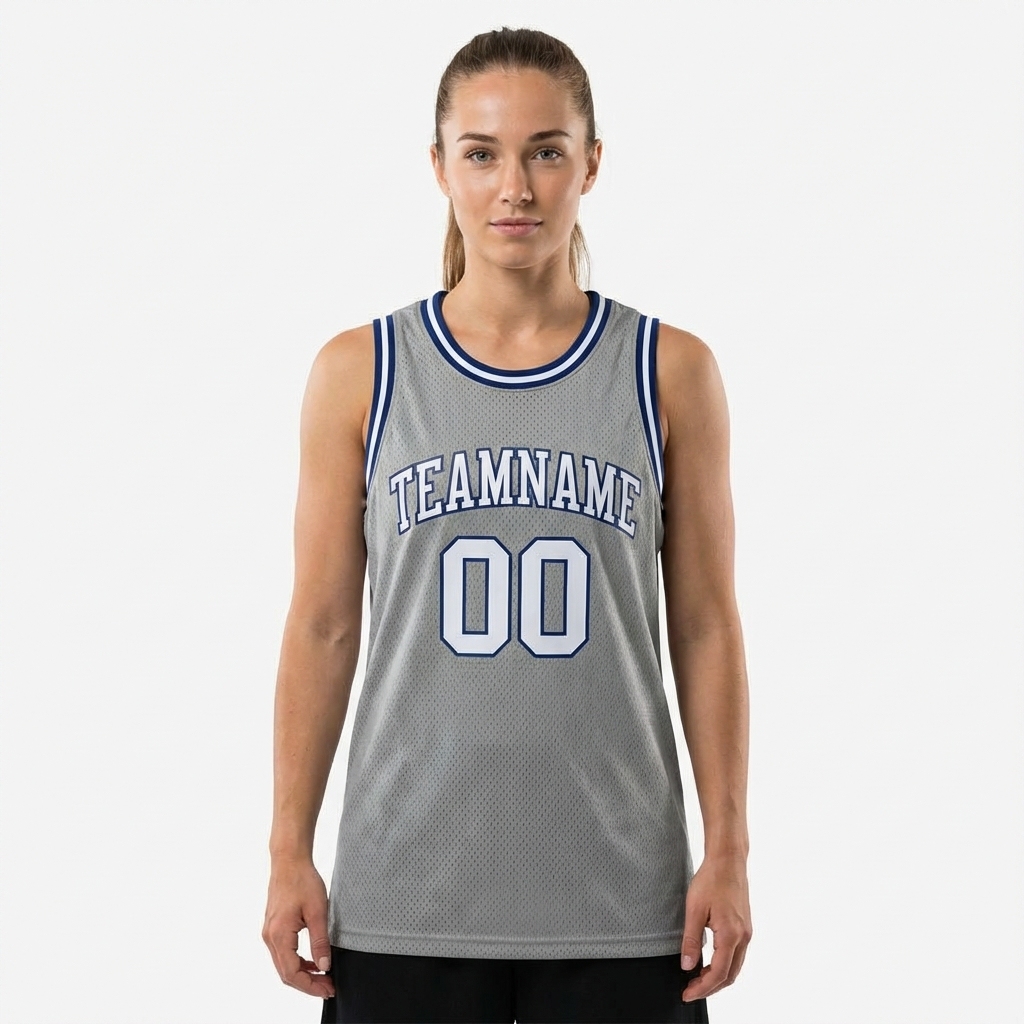 Custom Grey & White/Navy Basketball City Edition Jersey