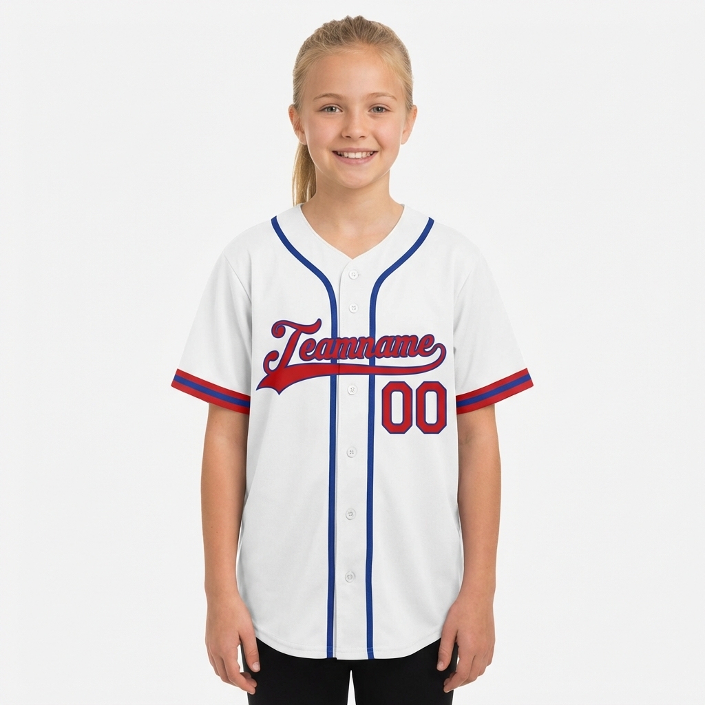 Custom White & Red/Blue Baseball Jersey
