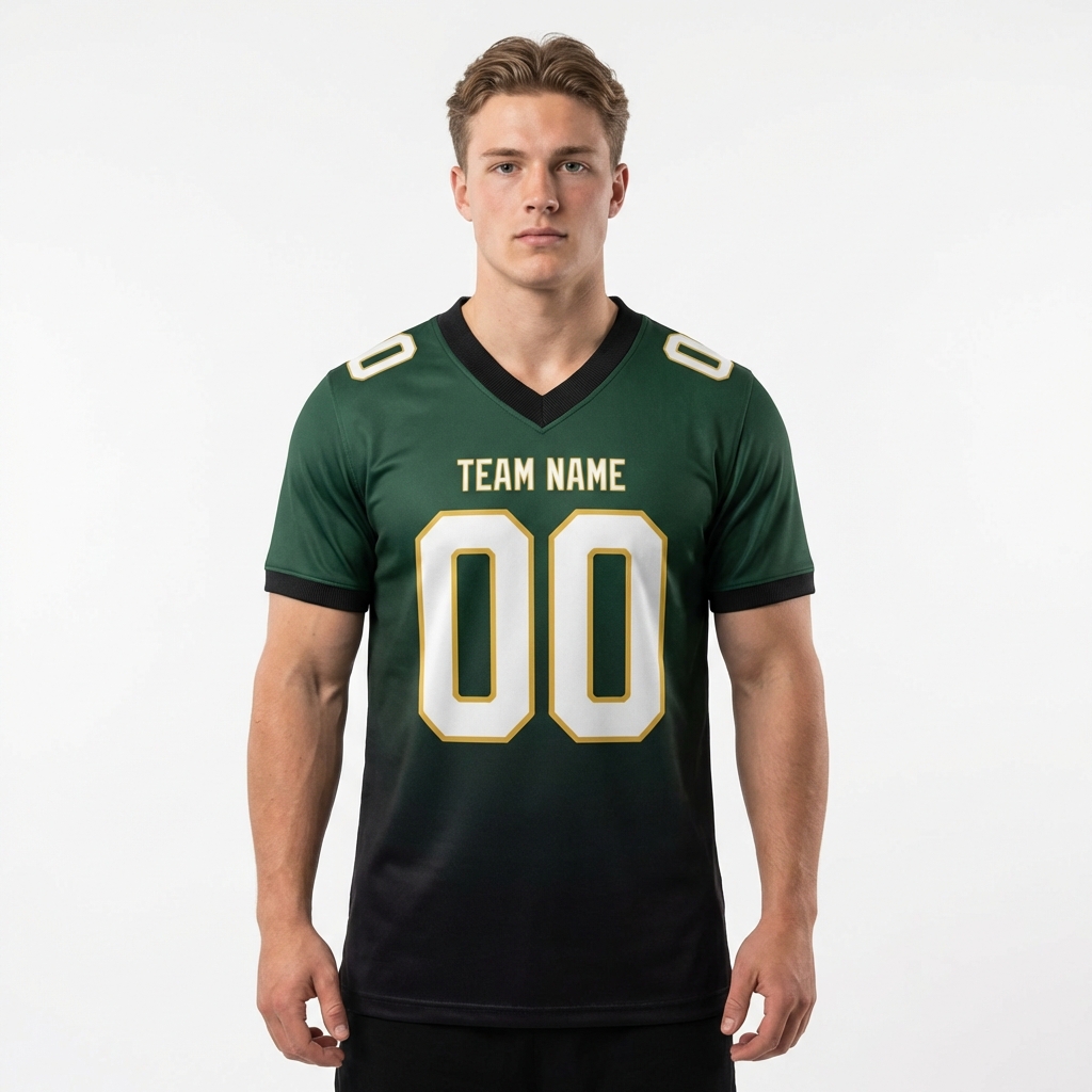 Custom Dark Green & Black/White Fade Fashion Football Jersey