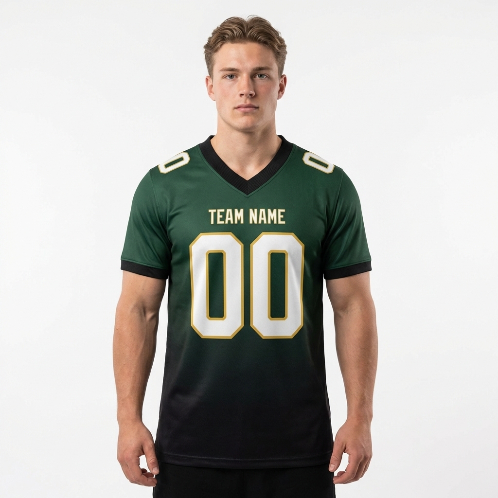 Custom Dark Green & Black/White Fade Fashion Football Jersey