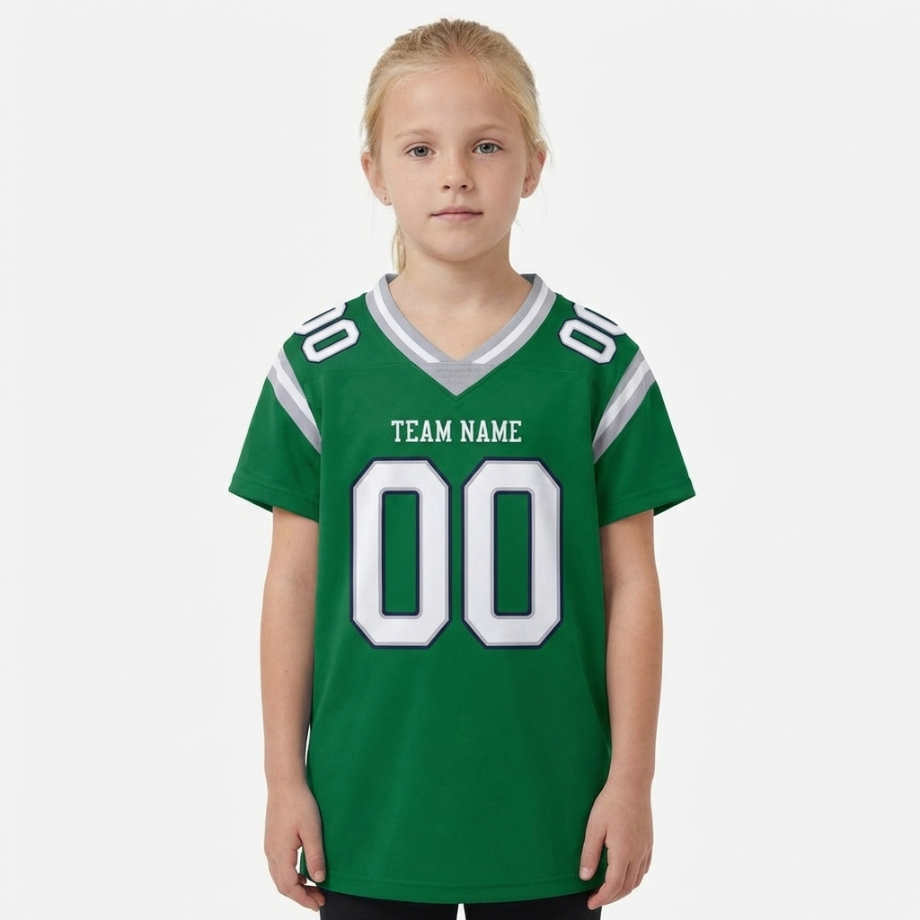 Custom Kelly Green & White/Sliver Football Jersey