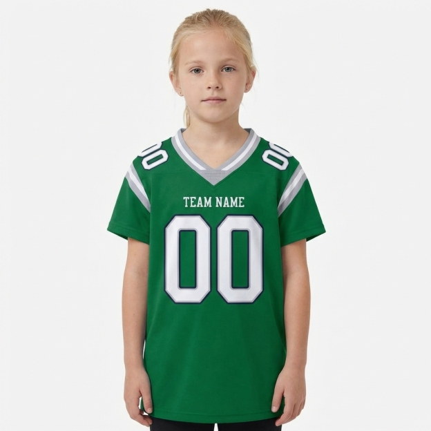 Custom Kelly Green & White/Sliver Football Jersey