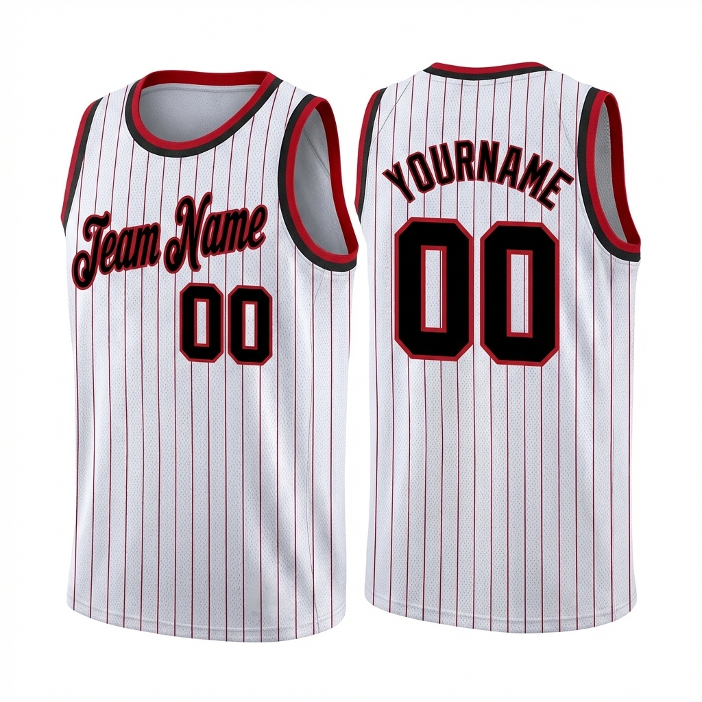 Custom White & Black/Red Pinstripes Basketball City Edition Jersey