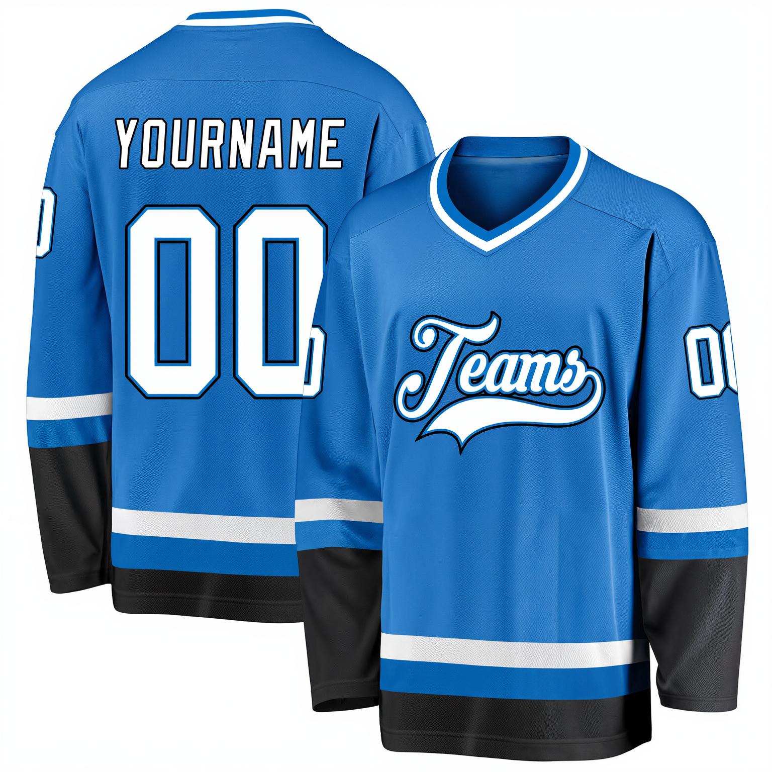 Custom Blue & White/Black Hockey Jersey