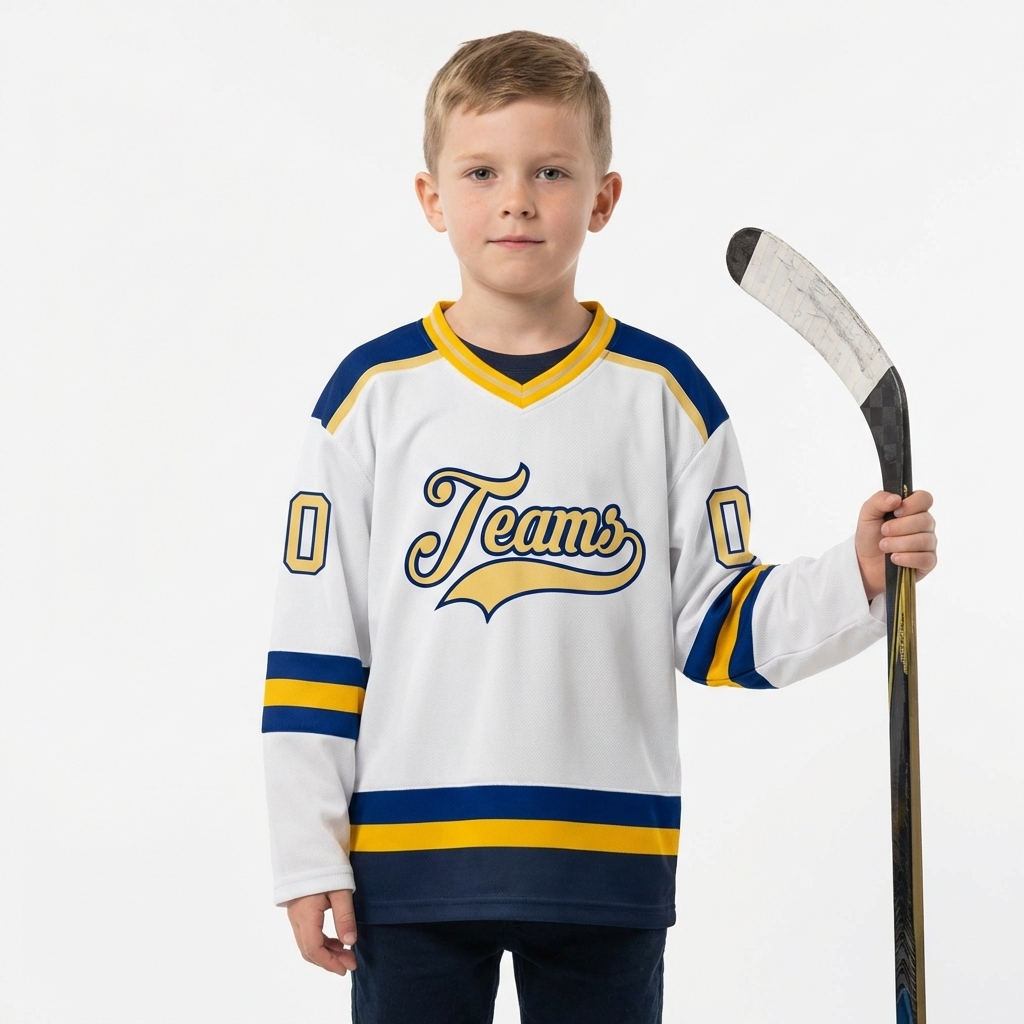 Custom White & Cream/Navy Hockey Jersey