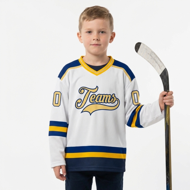 Custom White & Cream/Navy Hockey Jersey