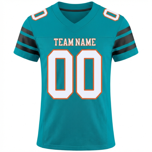 Custom Aqua & White/Black Football Jersey