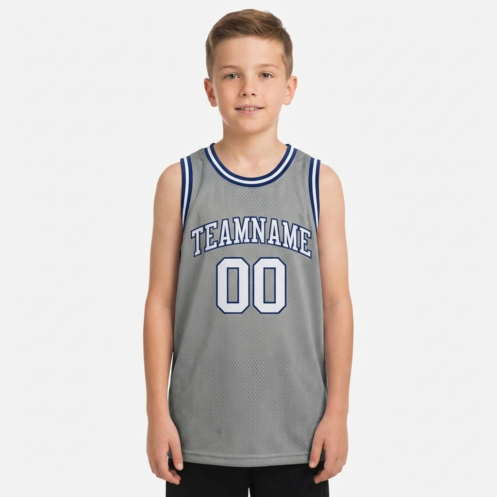 Custom Grey & White/Navy Basketball City Edition Jersey