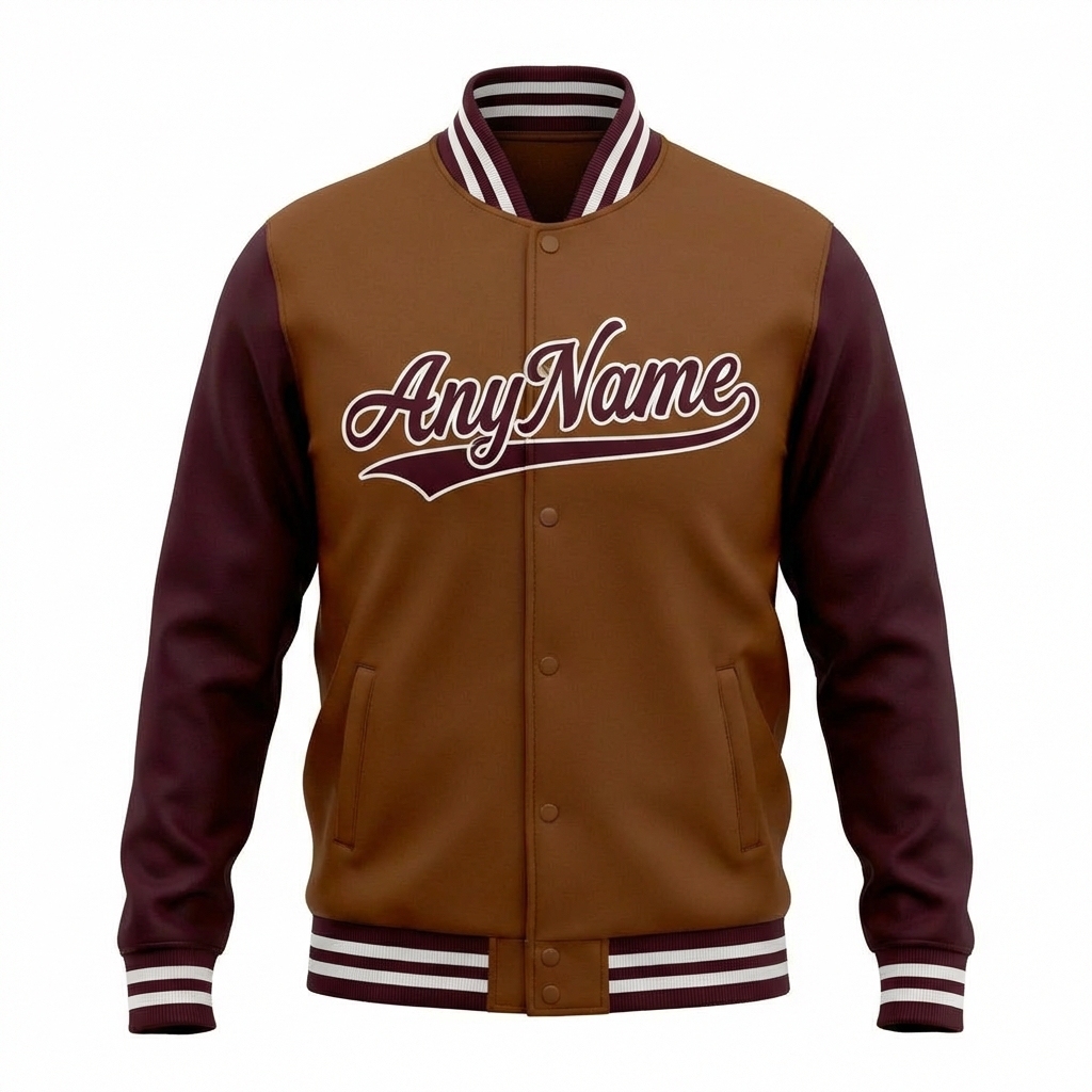 Custom Brown & White/Burgundy Full-Snap Raglan Sleeves Fleece Jacket