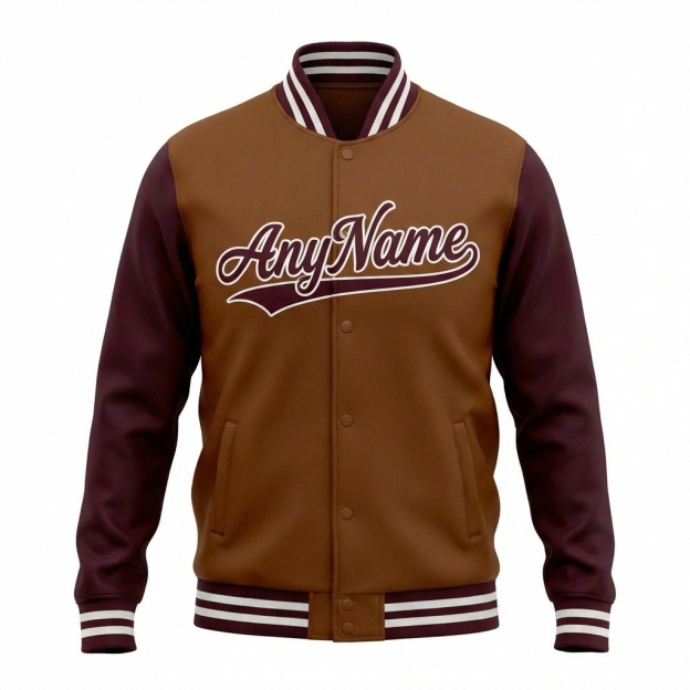 Custom Brown & White/Burgundy Full-Snap Raglan Sleeves Fleece Jacket