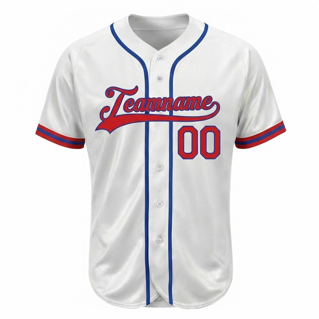 Custom White & Red/Blue Baseball Jersey