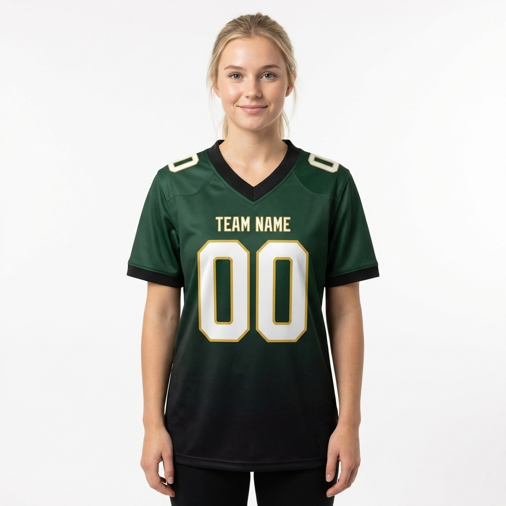 Custom Dark Green & Black/White Fade Fashion Football Jersey