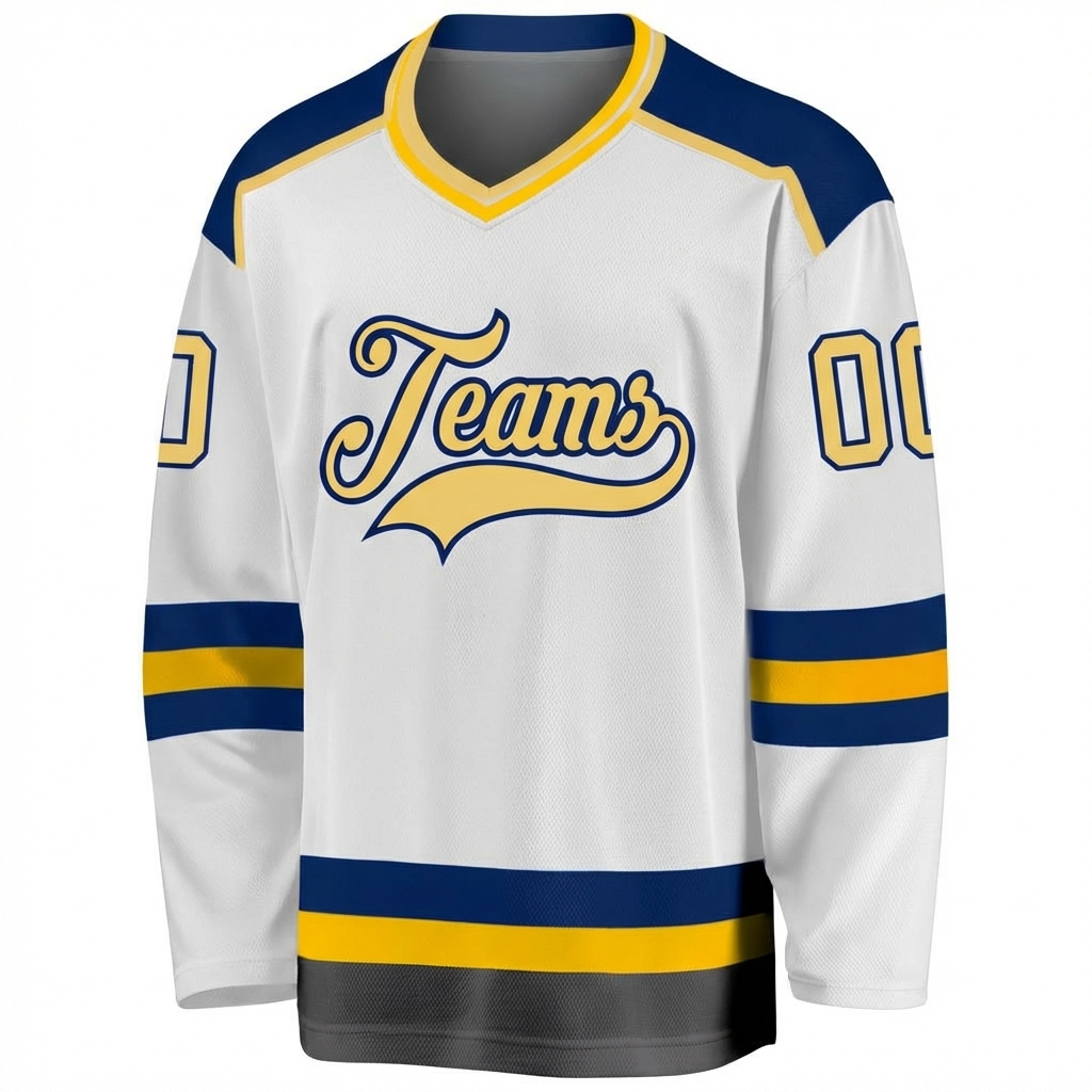 Custom White & Cream/Navy Hockey Jersey