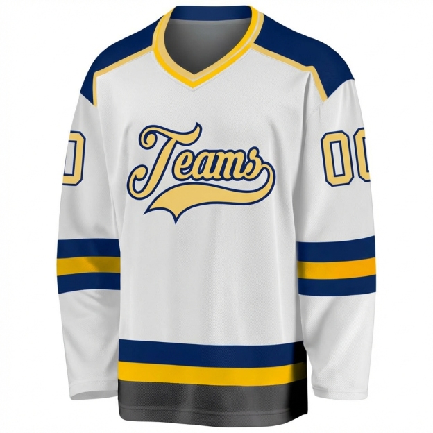 Custom White & Cream/Navy Hockey Jersey