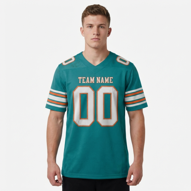 Custom Teal & White/Orange Football Jersey