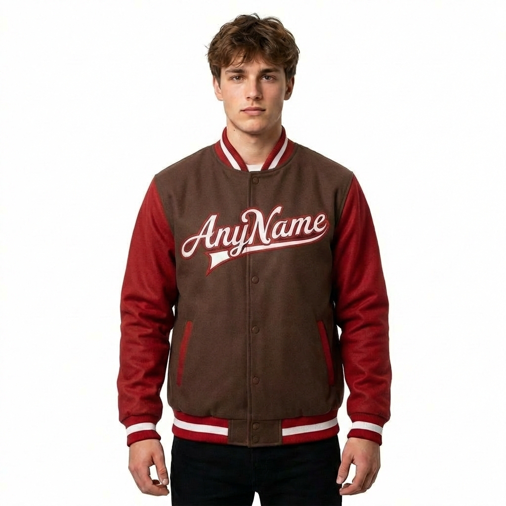 Custom Black & White/Burgundy Full-Snap Raglan Sleeves Fleece Jacket