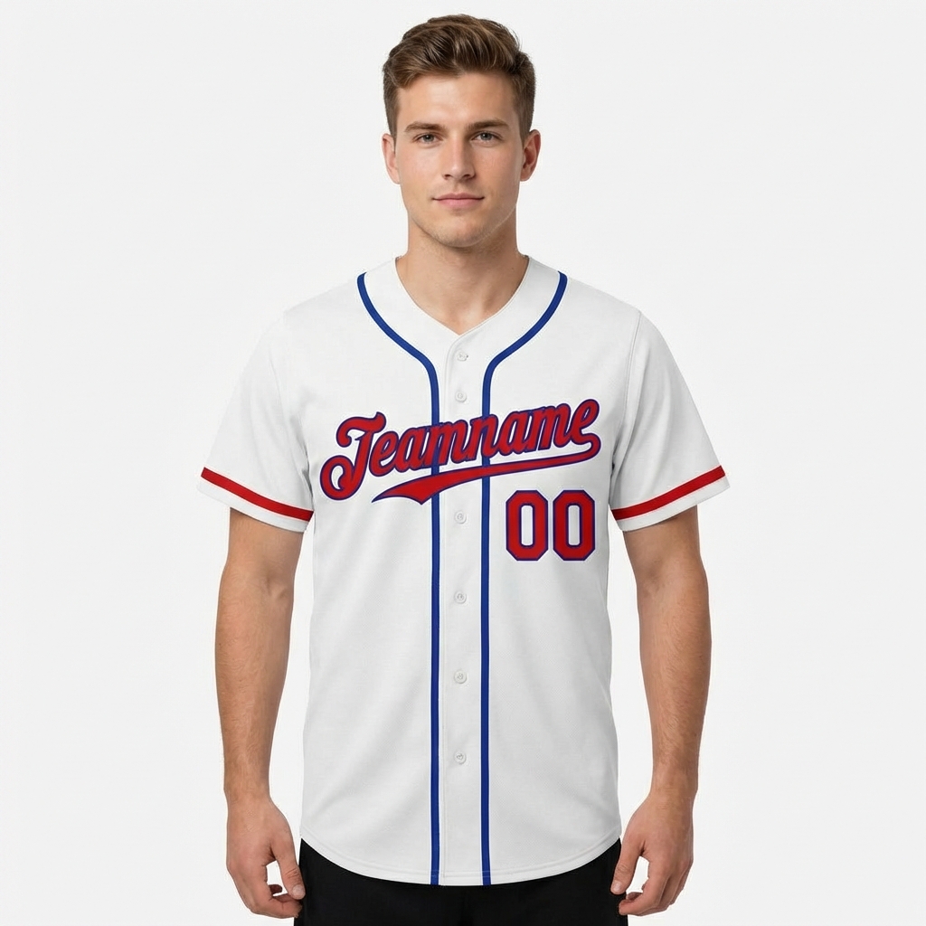 Custom White & Red/Blue Baseball Jersey