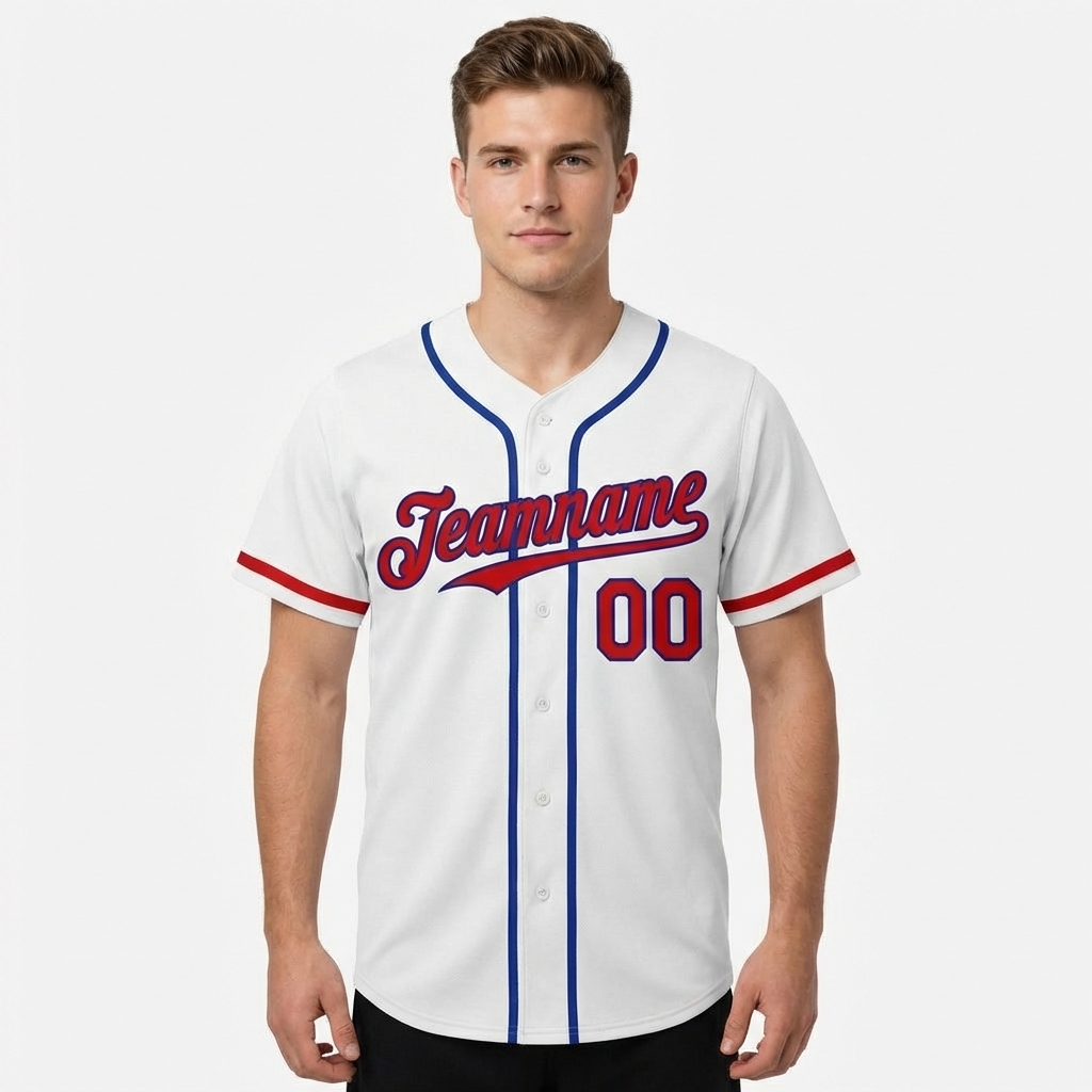 Custom White & Red/Blue Baseball Jersey