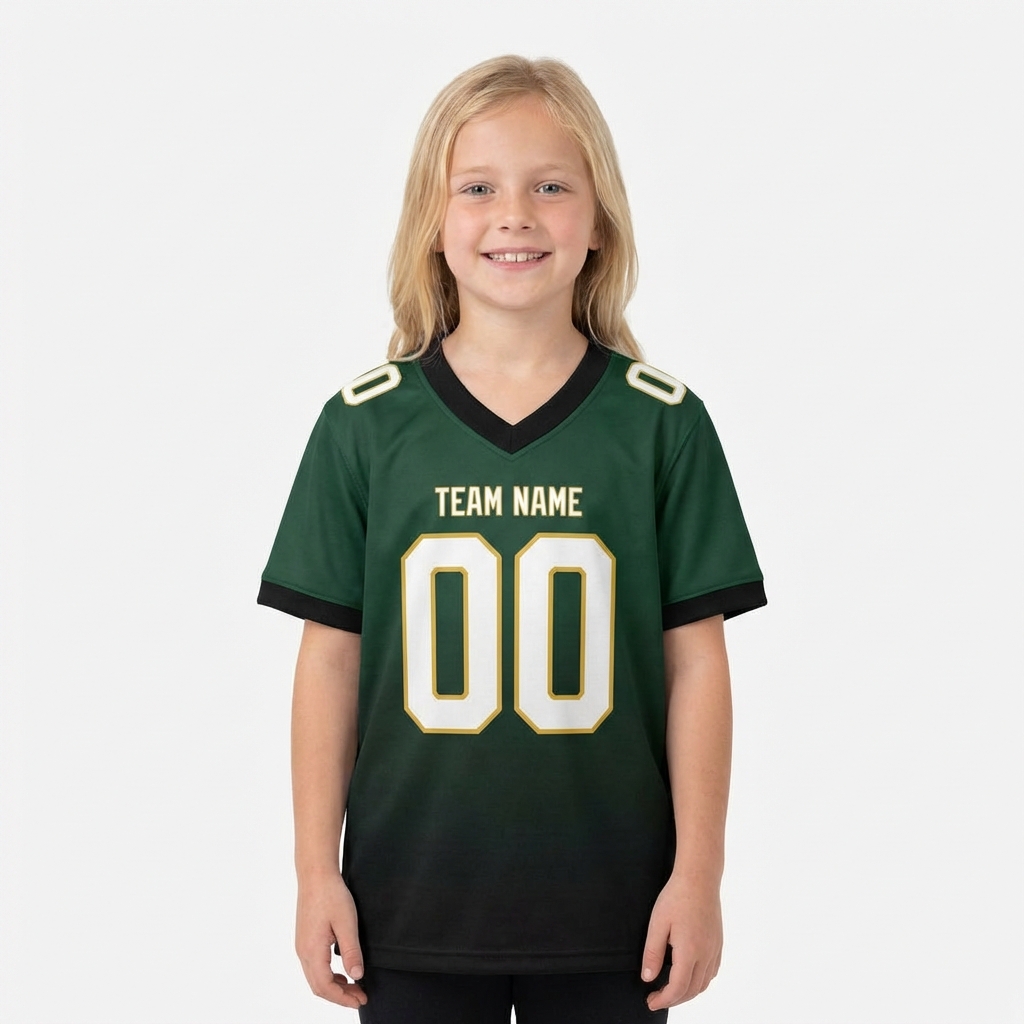 Custom Dark Green & Black/White Fade Fashion Football Jersey