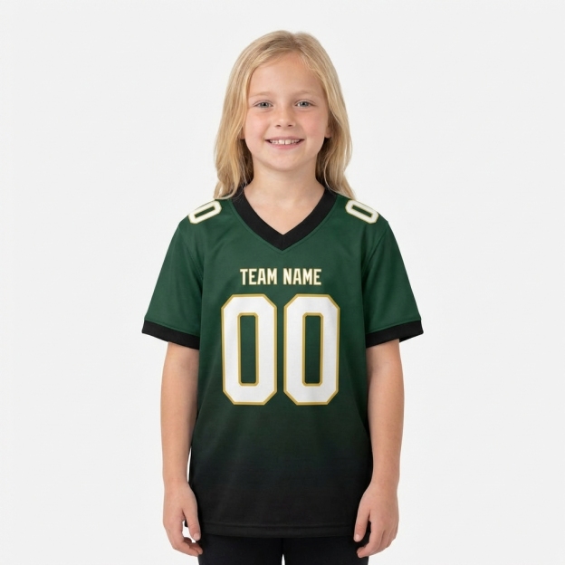 Custom Dark Green & Black/White Fade Fashion Football Jersey