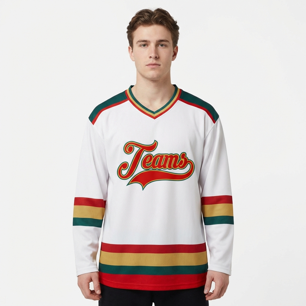 Custom White & Red/Gold Hockey Jersey