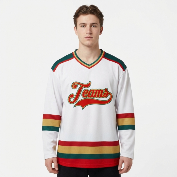 Custom White & Red/Gold Hockey Jersey