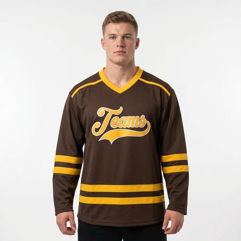 Custom Brown & Yellow/Grey Hockey Jersey