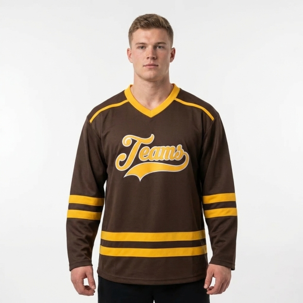 Custom Brown & Yellow/Grey Hockey Jersey