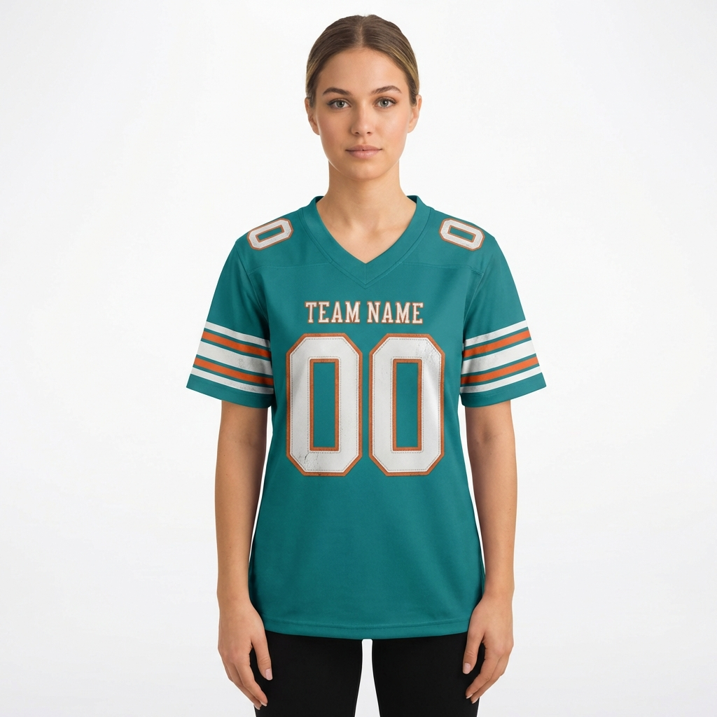 Custom Teal & White/Orange Football Jersey