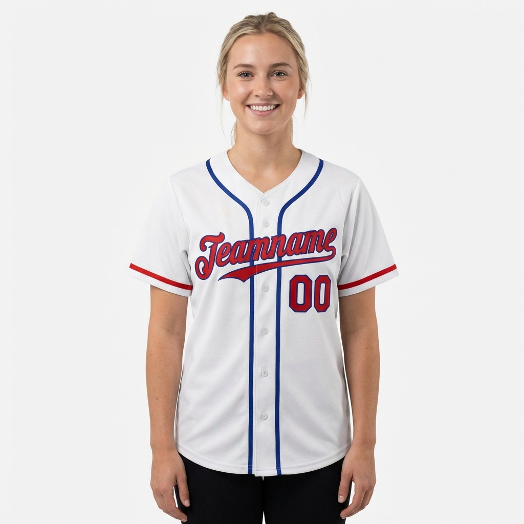 Custom White & Red/Blue Baseball Jersey